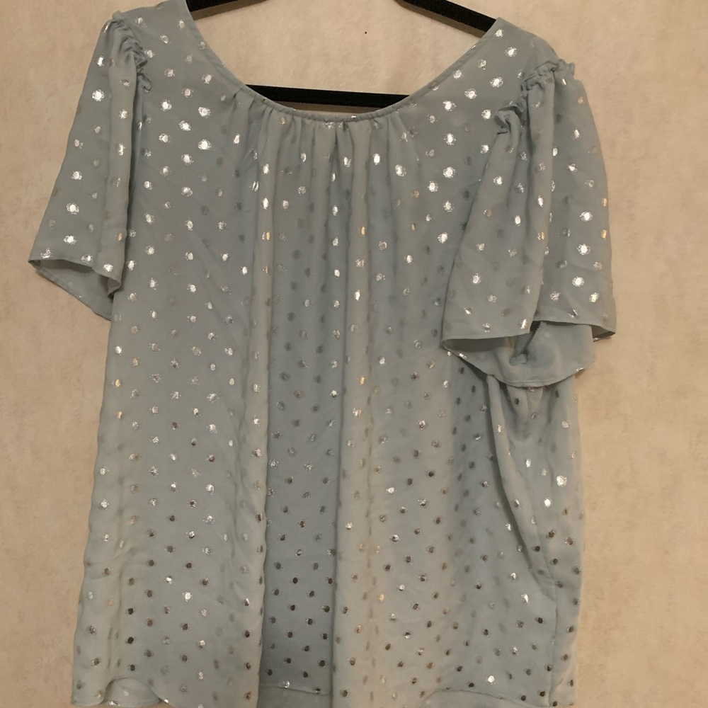 Mint with silver polka dot blouse